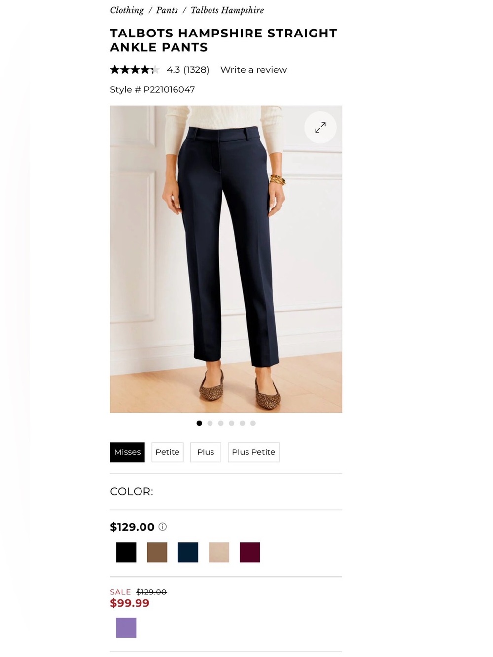 Talbots Hampshire Ankle Pants Black size 14